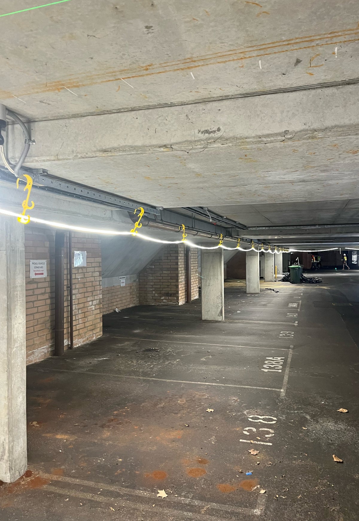 site light construction strip setup in basement 