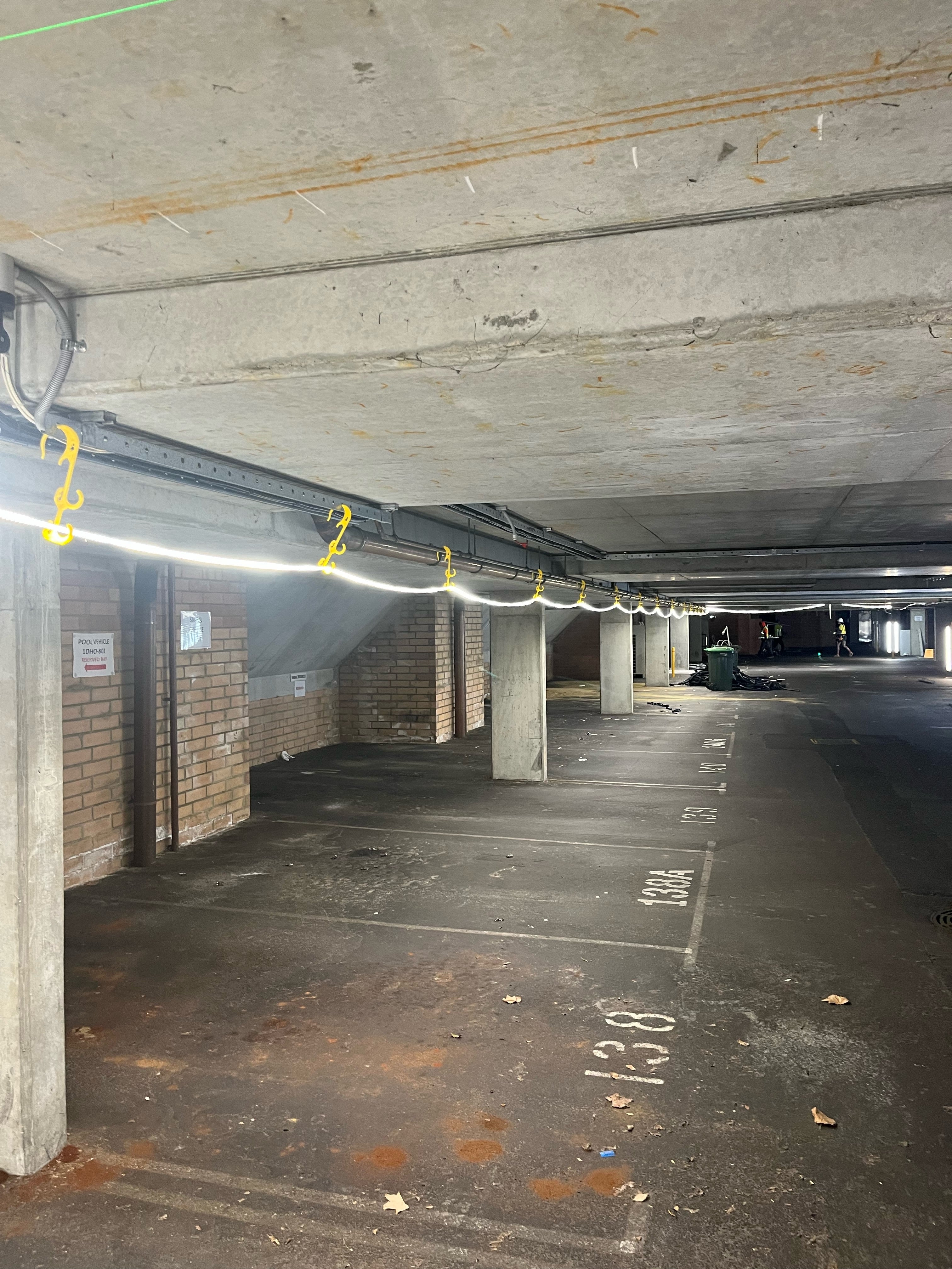 site light construction strip setup in basement 